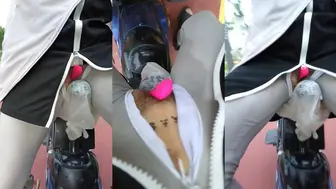 骑车夹跳蛋，喷的腿上全是水